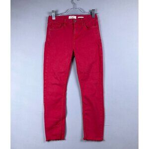 Jen 7 Cropped Skinny Jeans Womens Size 4 Mid Rise Raw Hem Denim Stretch Red